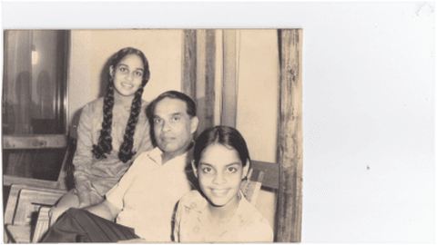 As a teenager with my father and younger sister, Madhu.